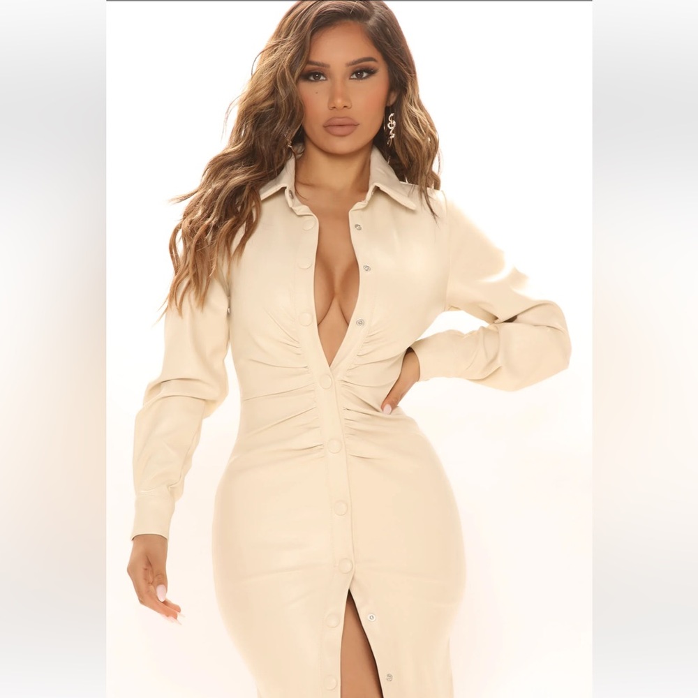 Fashion Nova I Feel Chic Faux Leather Shirt Dress